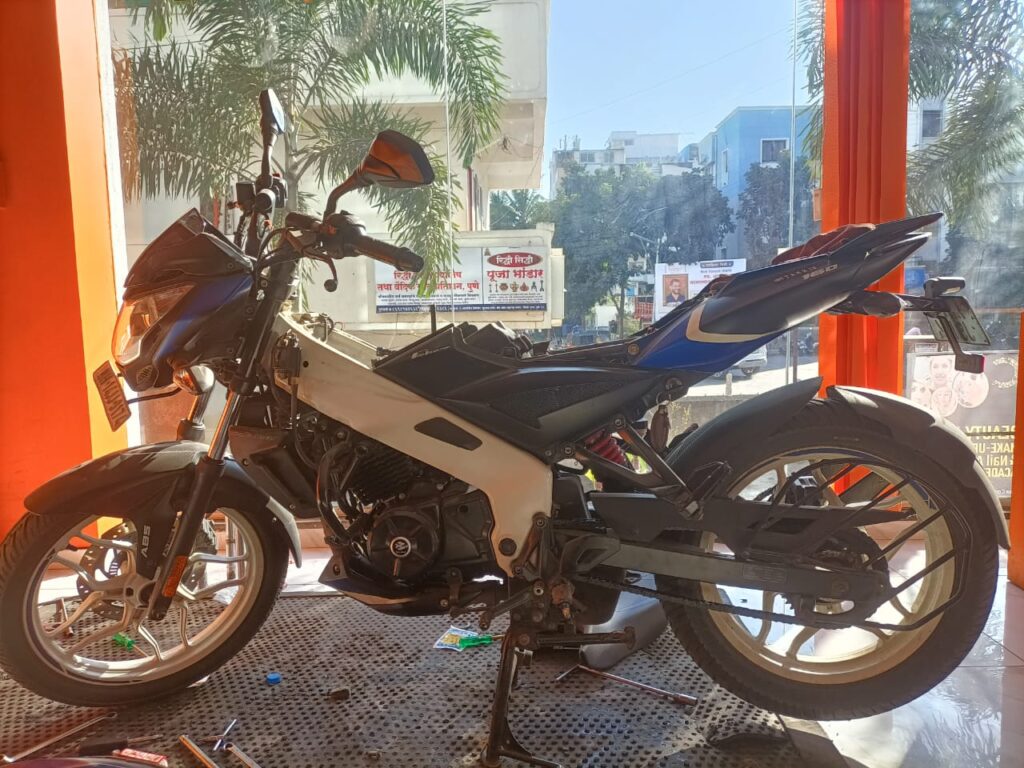 Bike Shown from side angle while repairing work